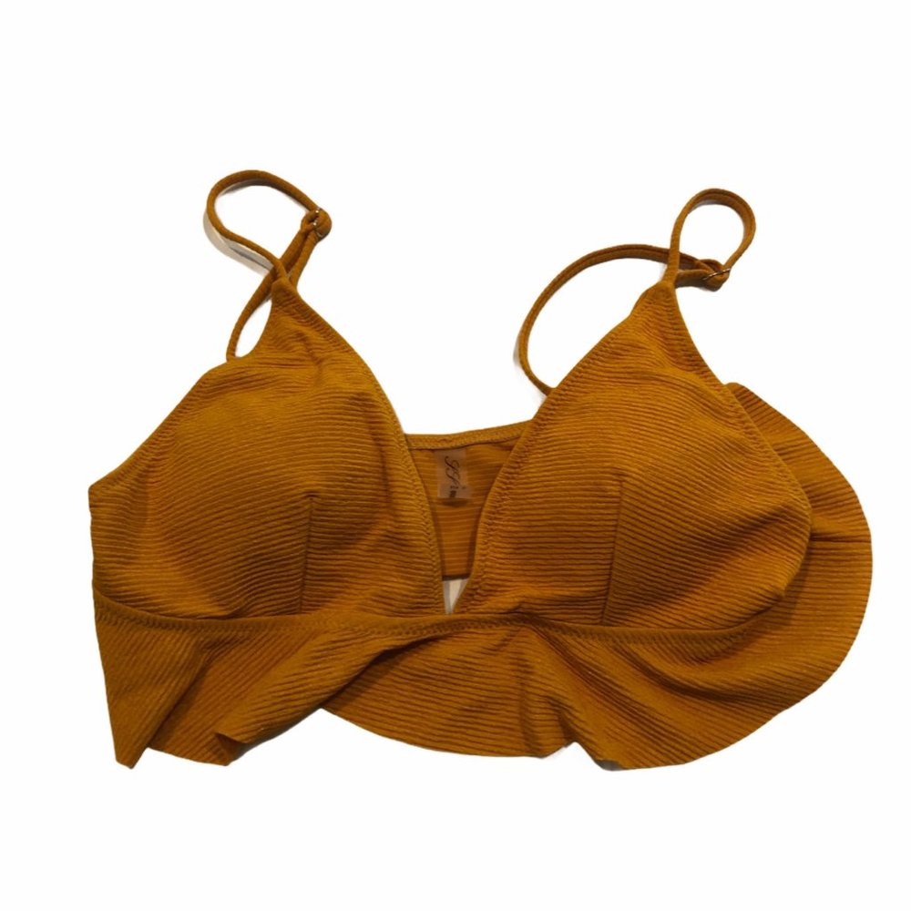 NWT JJ Queen Orange Ruffle Bikini Swim Top Large
